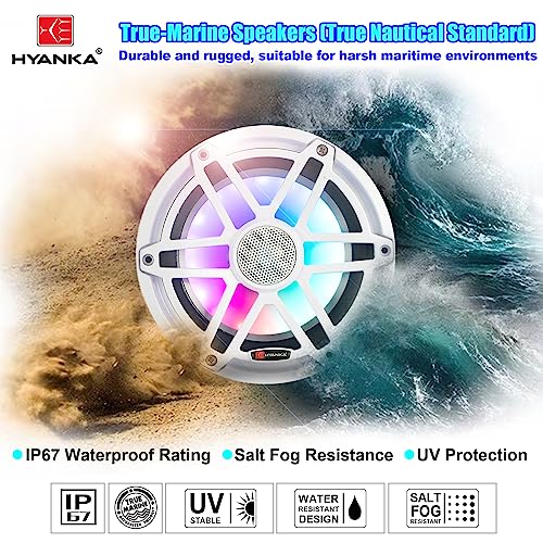 H YANKA HMS-65 6.5 Marine Speakers - 750W 2-Way IP67 Waterproof Boat Stereo System with LED Lights, High-Fidelity Coaxial Speakers, Y35 Magnet Woofer, UV & Salt Spray Resistant - 1 Pair (White) - Image 2