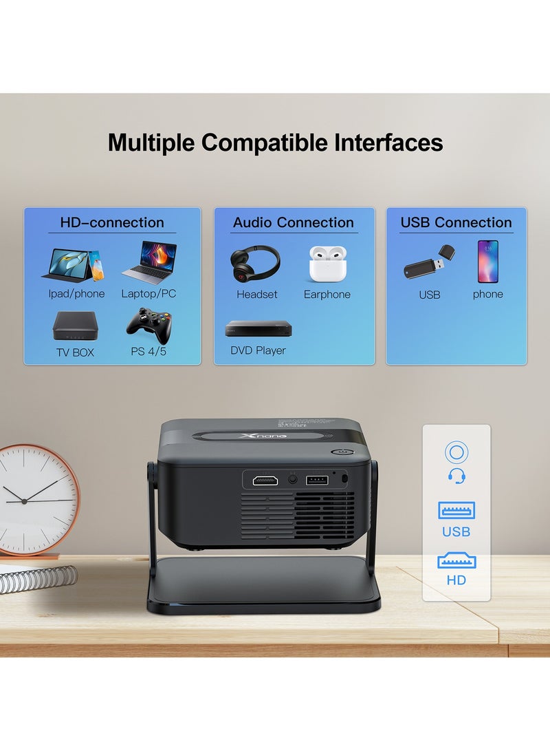 General Mini Portable Projector Bedroom Wall Projector Home Ultra HD 720P Wireless Projection Dual Band Wifi 6 Outdoor Projector 4-Point Keystone Correction Compatible with Windows iOS Android Multiple Compatible Interfaces: HD, Audio, USB Connection  - Image 3
