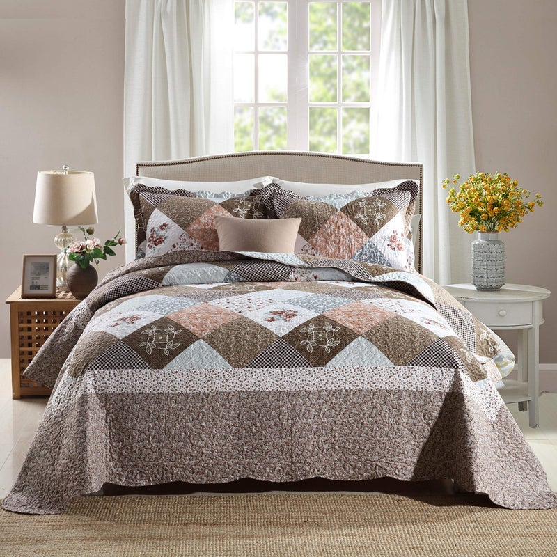 Travan 3Piece Queen Quilt Sets with Shams Oversized Bedding Bedspread Reversible Soft Coverlet Set Queen Size