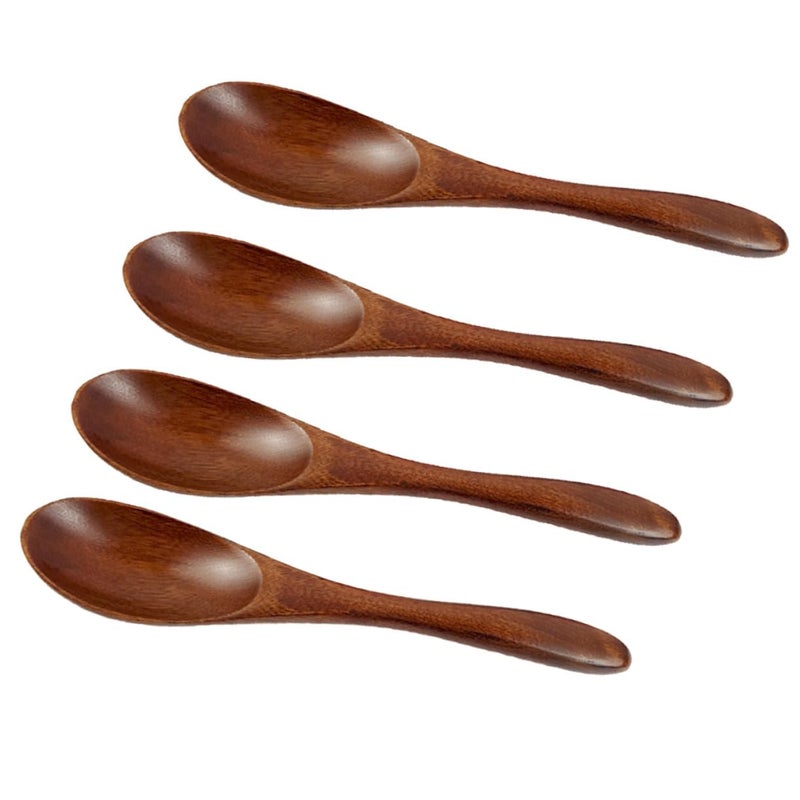 Natural Wood Soup Spoons Set of 4 Long Handle Sturdy for Soup Rice Condiments - Image 2
