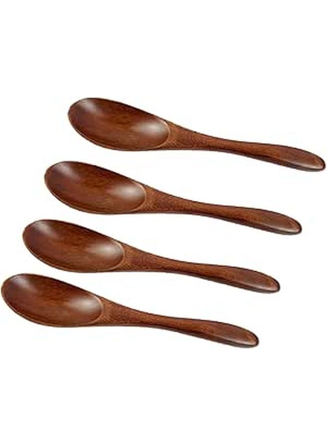 Natural Wood Soup Spoons Set of 4 Long Handle Sturdy for Soup Rice Condiments - Image 1
