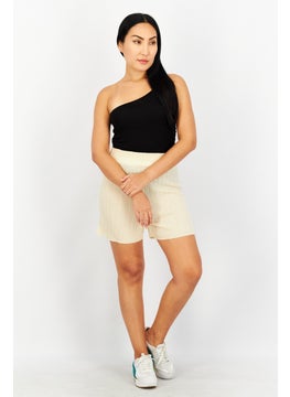 NA-KD Women Textured Casual Shorts, Beige  - Image 1