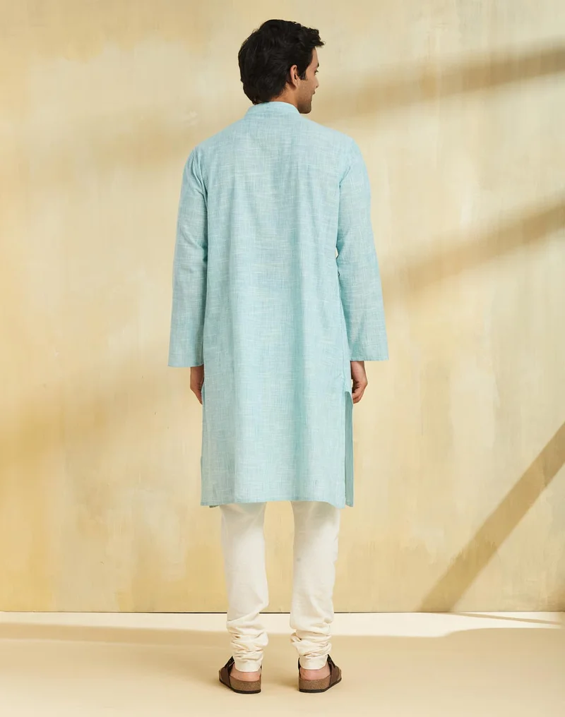 Fabindia Teal Cotton Chikankari Long Kurta