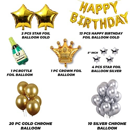 TOYXE Birthday Balloons Letter Stars Bottle Crown Foil with Chrome Balloon Decoration items Pack of 51 Pcs - Image 2