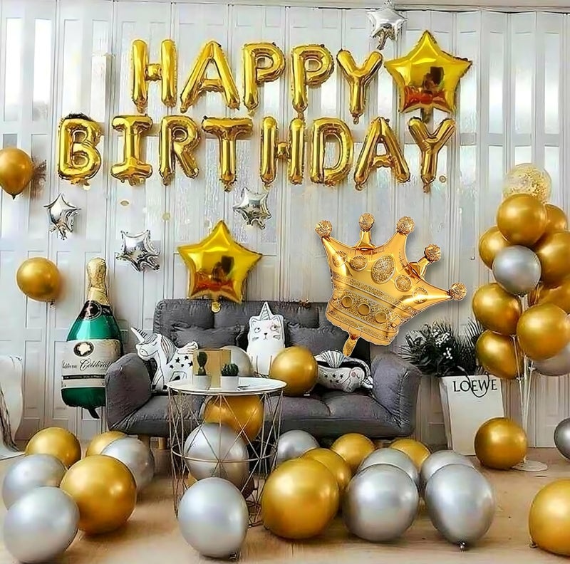TOYXE Birthday Balloons Letter Stars Bottle Crown Foil with Chrome Balloon Decoration items Pack of 51 Pcs - Image 5