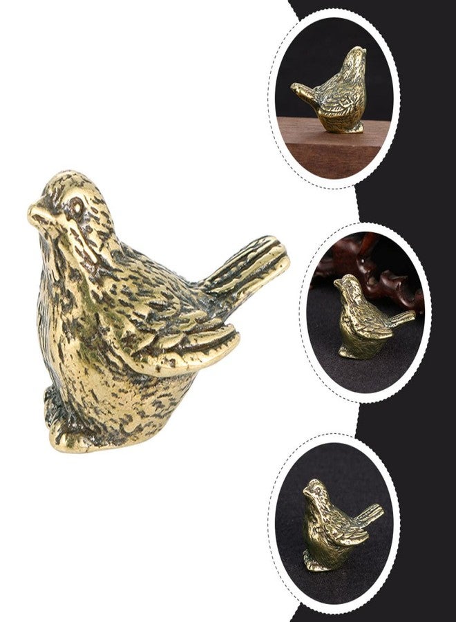 Hoement Mini Brass Sparrow Figurine - Antique Gold Bird Decor for Home Office Desktop Vintage Style Brass Bird Statue - Image 2
