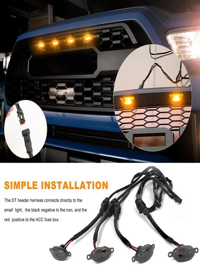 MTRPS 5PCS Car Front Grille Light, Bright Amber Lens LED Grill Trim Lamp with Wiring Harness, Waterproof Front Grill Light Compatible with F350 F250 F150 Raptor Ram-1500 (Black & Yellow) - Image 5