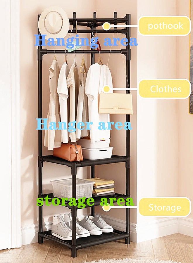 Coat Rack, Freestanding Closet Organizer, Simple Hall Tree with 3 Storage Shelves, Corner Storage Organizer for Entryway, Bedroom, Bathroom, Hallway, Black - Image 2