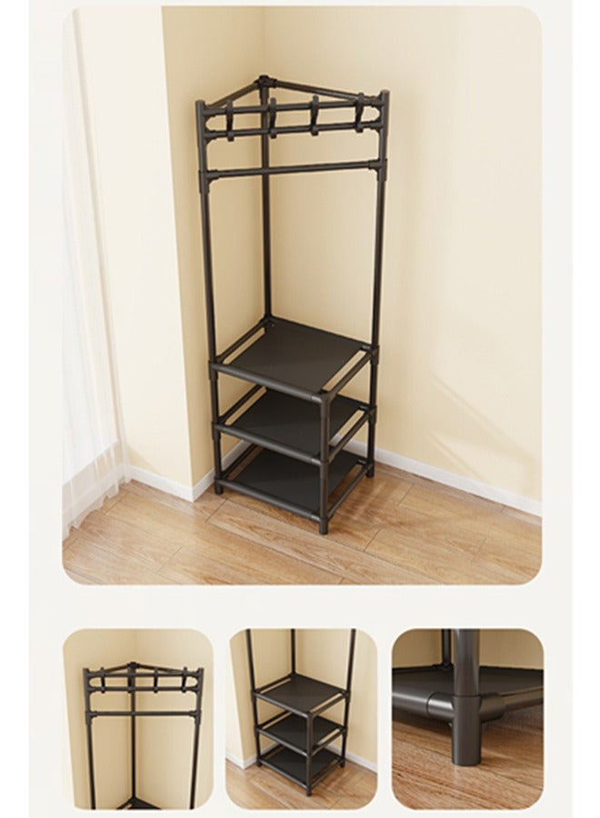 Coat Rack, Freestanding Closet Organizer, Simple Hall Tree with 3 Storage Shelves, Corner Storage Organizer for Entryway, Bedroom, Bathroom, Hallway, Black - Image 4