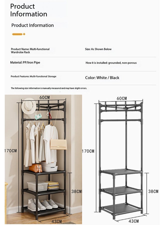 Coat Rack, Freestanding Closet Organizer, Simple Hall Tree with 3 Storage Shelves, Corner Storage Organizer for Entryway, Bedroom, Bathroom, Hallway, Black - Image 5