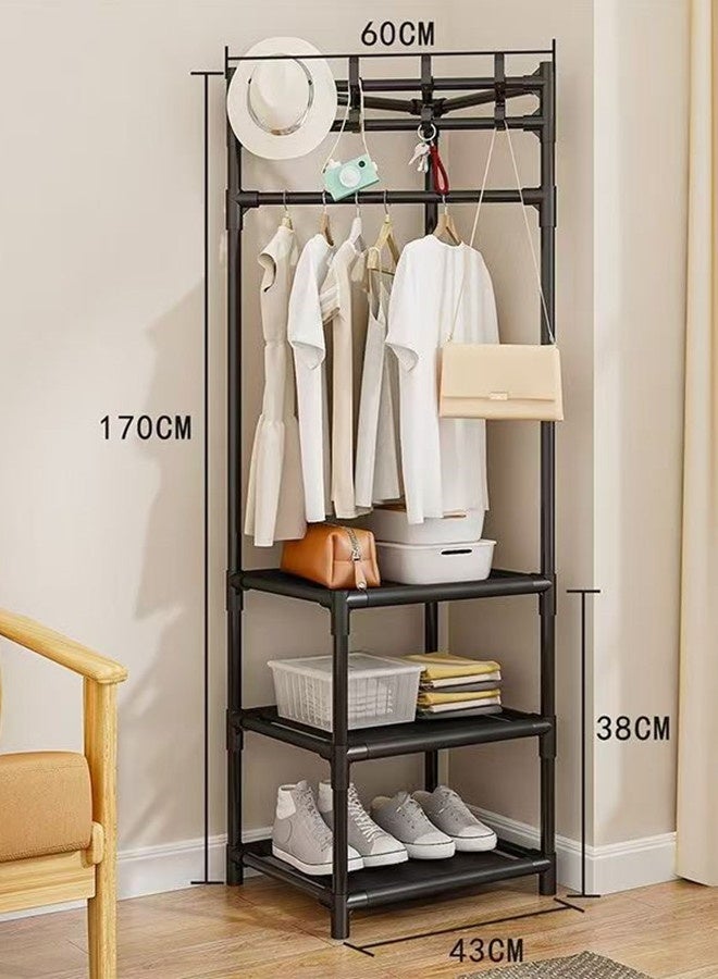Coat Rack, Freestanding Closet Organizer, Simple Hall Tree with 3 Storage Shelves, Corner Storage Organizer for Entryway, Bedroom, Bathroom, Hallway, Black - Image 1