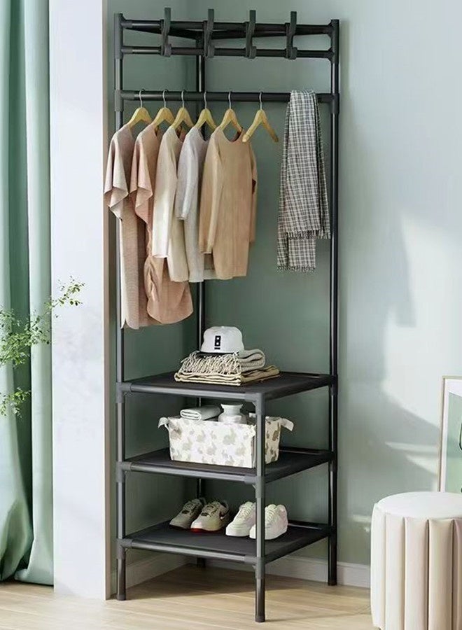 Coat Rack, Freestanding Closet Organizer, Simple Hall Tree with 3 Storage Shelves, Corner Storage Organizer for Entryway, Bedroom, Bathroom, Hallway, Black - Image 3