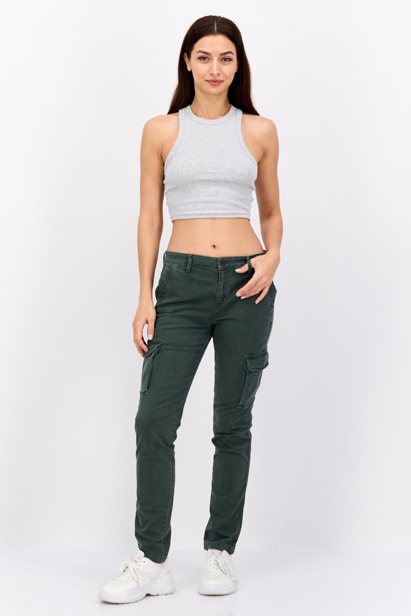 Robe Di Kappa Women Perfect Fit High Rise Straight Leg Stretchable Cargo Pants, Green - Image 4