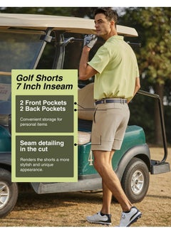 Puli Men'S Golf Shorts Quick Dry 7 Inch Inseam Travel Flat Front Lightweight Work Casual Waterproof Dress With Pockets Black 36  - Image 3