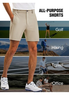 Puli Men'S Golf Shorts Quick Dry 7 Inch Inseam Travel Flat Front Lightweight Work Casual Waterproof Dress With Pockets Black 36  - Image 4