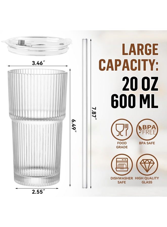 CWHHRN 20 Oz Glass Cups with Lid and Straw 2 Set, Glass Tumbler with Straw and Lid, Vintage Glassware for Whiskey Cocktail Beer, Iced Coffee Cups with Lid (2 PACK) - Image 2