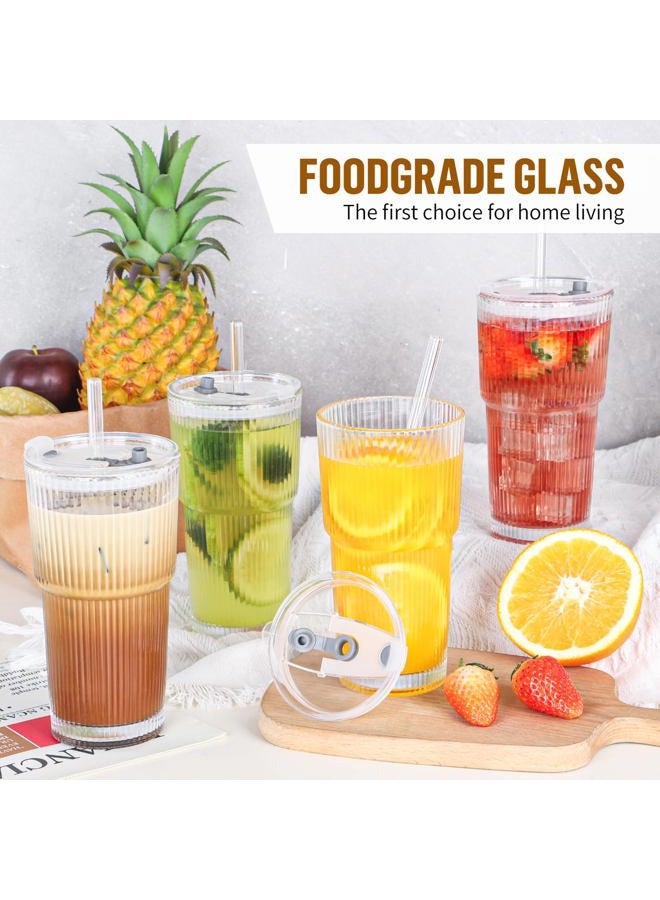 CWHHRN 20 Oz Glass Cups with Lid and Straw 2 Set, Glass Tumbler with Straw and Lid, Vintage Glassware for Whiskey Cocktail Beer, Iced Coffee Cups with Lid (2 PACK) - Image 5