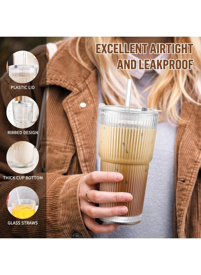 CWHHRN 20 Oz Glass Cups with Lid and Straw 2 Set, Glass Tumbler with Straw and Lid, Vintage Glassware for Whiskey Cocktail Beer, Iced Coffee Cups with Lid (2 PACK) - Image 4