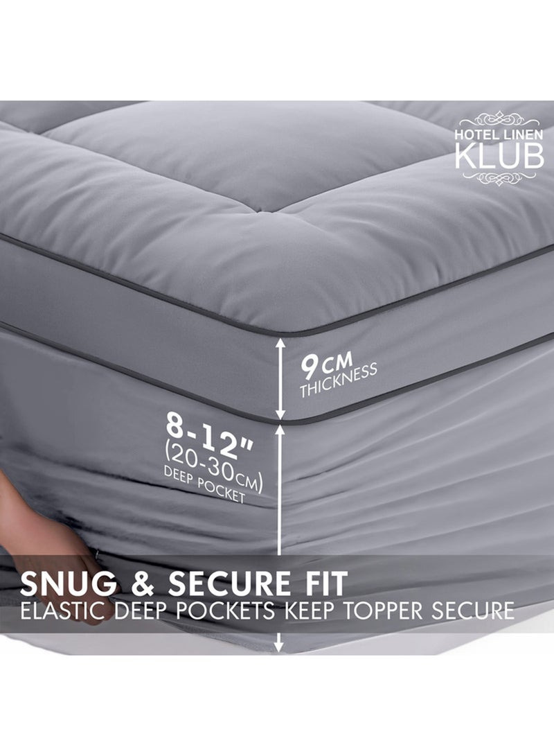 Hotel Linen Klub Mattress Topper – Extra-Thick 9Cm/800 Gsm Microfiber Pillow Top, Fitted Style, 120 X 200Cm, Grey – Plush Cushioning For Back Pain Relief, Deep Pocket 25–30Cm With All-Around Elastic, Soft & Durable - Image 3