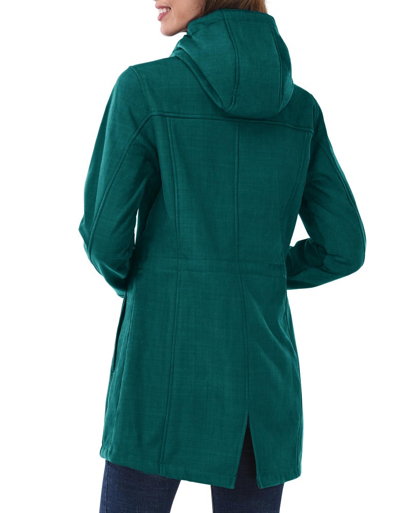 Outdoor Ventures Women's Lightweight Waterproof Fleece Lined Hooded Softshell Rain Jacket, Warm Windbreaker Long Coat - Image 2