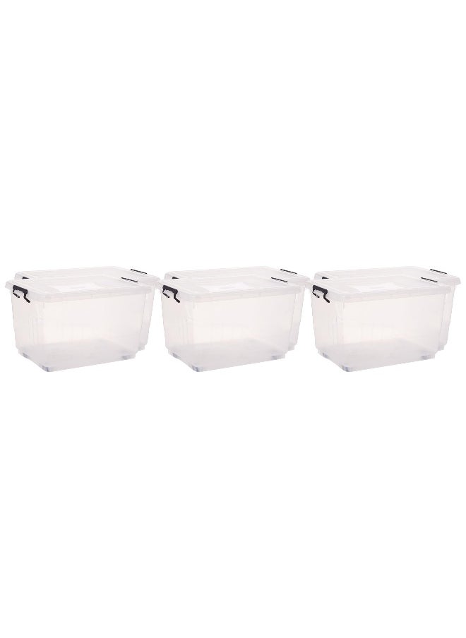 Cosmoplast 55L Clear Plastic Storage Set of 6 Box with Wheels & Lockable Lid  - Image 1