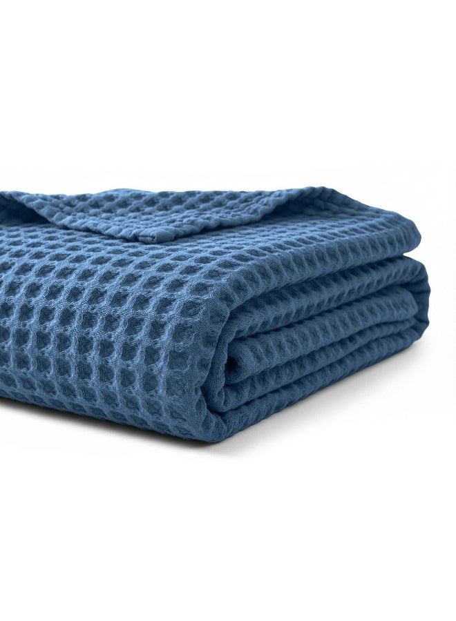Relax Egyptian cotton Waffle throw blanket,ultra-soft & lightweight with an elegant woven design ,king size 255x225 cm ,Light BlueColor - Image 1