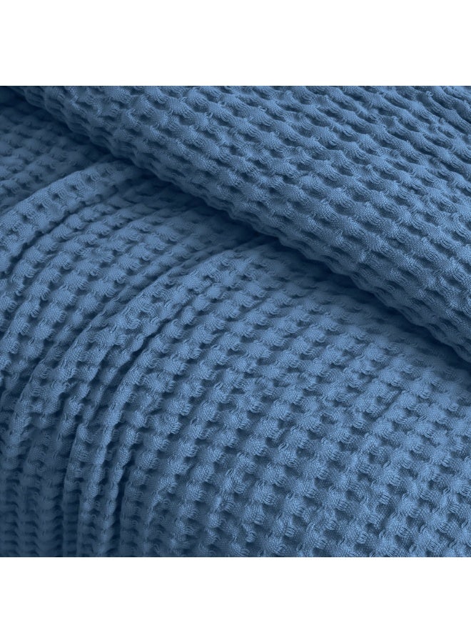Relax Egyptian cotton Waffle throw blanket,ultra-soft & lightweight with an elegant woven design ,king size 255x225 cm ,Light BlueColor - Image 2