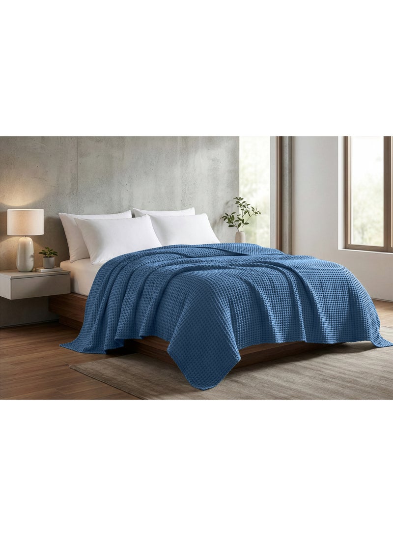 Relax Egyptian cotton Waffle throw blanket,ultra-soft & lightweight with an elegant woven design ,king size 255x225 cm ,Light BlueColor - Image 3