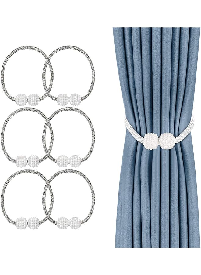 The Bros Magnetic Curtain Tiebacks, Decorative Curtain Holdbacks (6Pack,Grey)  - Image 1