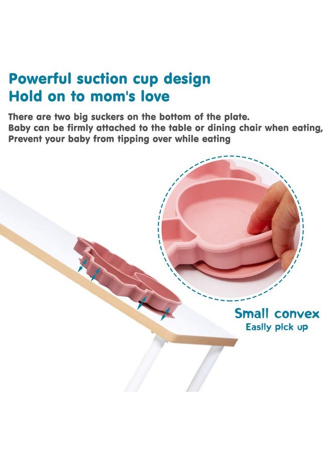 Qshare - Suction Plates for Baby,Silicone Plates,Toddler Suction Divided,Baby Feeding Plates,Toddler Plate Microwave & Dishwasher Safe (Pink) - Image 1