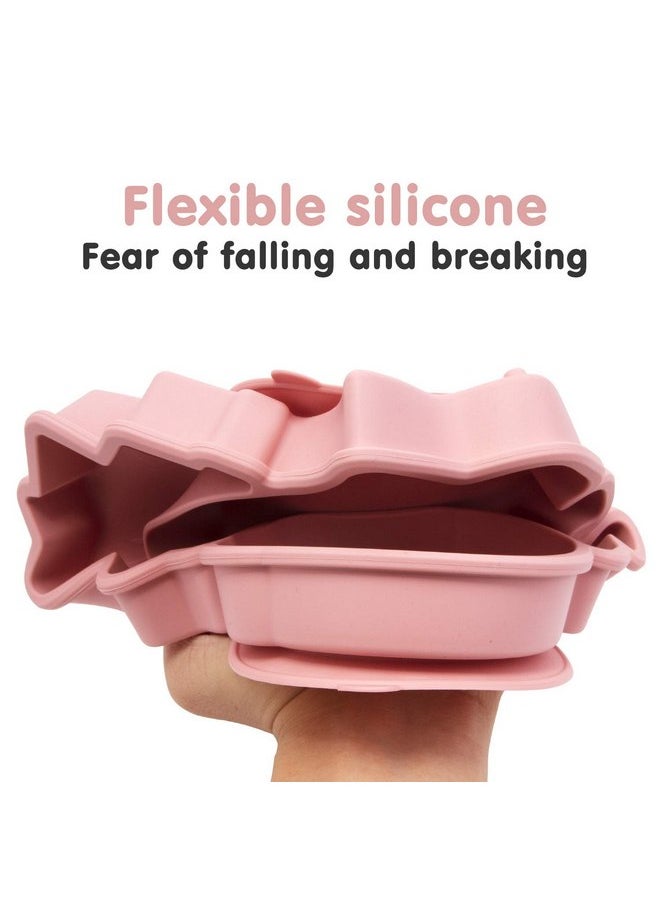 Qshare - Suction Plates for Baby,Silicone Plates,Toddler Suction Divided,Baby Feeding Plates,Toddler Plate Microwave & Dishwasher Safe (Pink) - Image 1