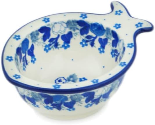 Polmedia Polish Pottery Authentic Polish Pottery Bowl 5inch in Blue Spring Blue Design Handmade in Bolesawiec Poland by Ceramika Artystyczna  Certificate of Authenticity - Image 1
