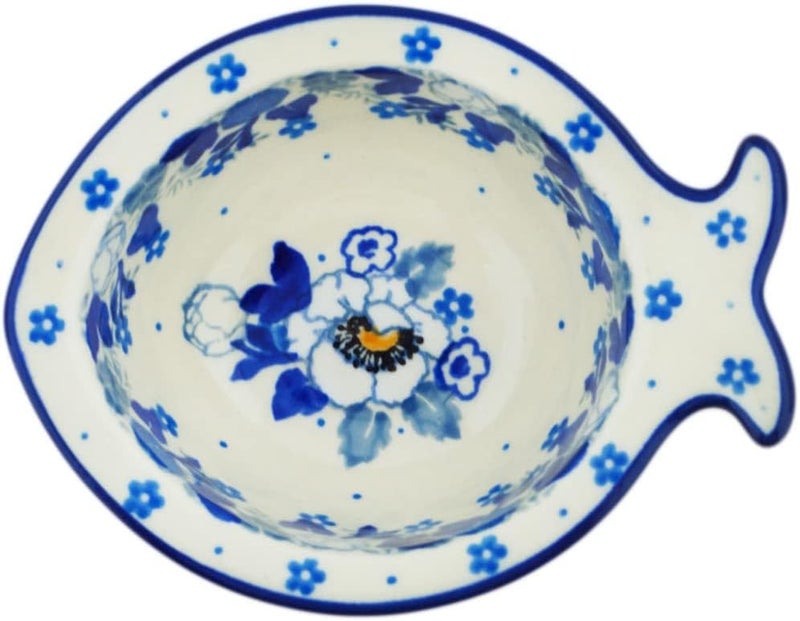 Polmedia Polish Pottery Authentic Polish Pottery Bowl 5inch in Blue Spring Blue Design Handmade in Bolesawiec Poland by Ceramika Artystyczna  Certificate of Authenticity - Image 2