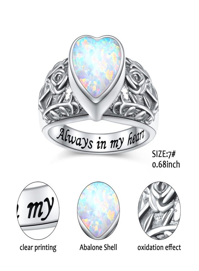 Yearace Heart Opal Urn Ring for Ashes 925 Sterling Silver Cremation Jewelry Ashes Keepsake Rings for Women Memorial Jewelry Bereavement Size 7 - Image 2