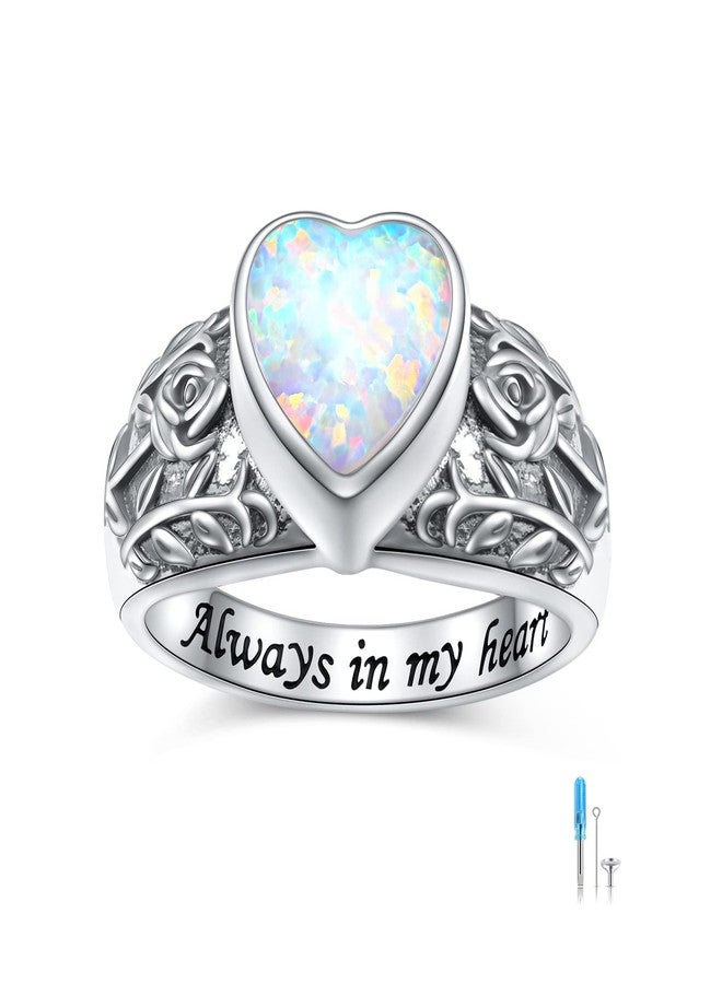 Yearace Heart Opal Urn Ring for Ashes 925 Sterling Silver Cremation Jewelry Ashes Keepsake Rings for Women Memorial Jewelry Bereavement Size 7 - Image 1