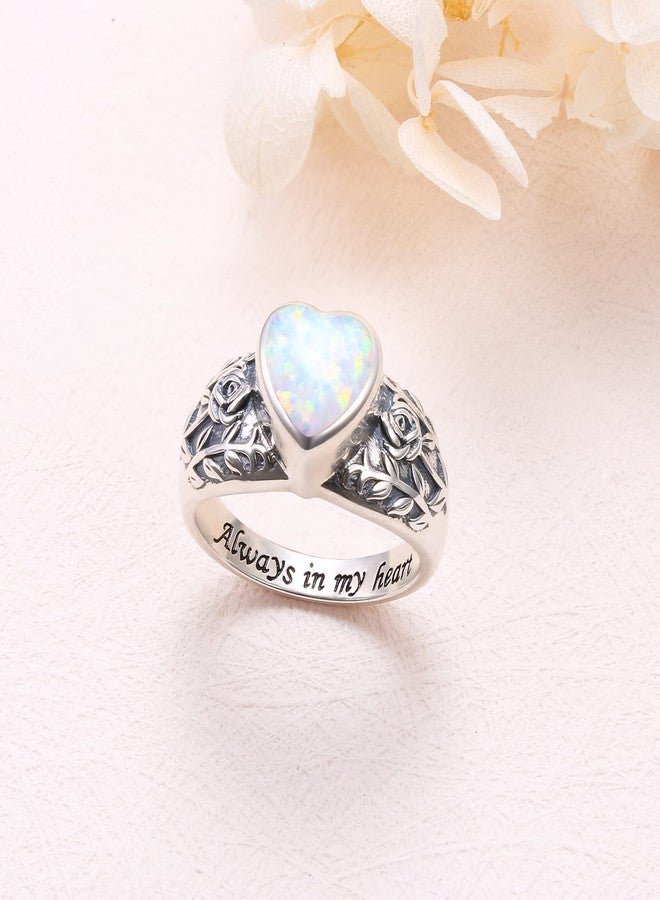 Yearace Heart Opal Urn Ring for Ashes 925 Sterling Silver Cremation Jewelry Ashes Keepsake Rings for Women Memorial Jewelry Bereavement Size 7 - Image 5