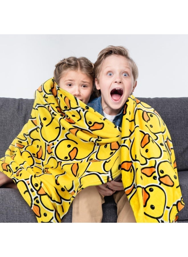 Bluejw SmoothNovelty Cute Rubber Duck Throw Blanket Cartoon Ducky Gift Decorative Soft Fleece Ducky All Season Blankets Cozy Flannel Carpet for Bed Chair Car Sofa Couch Bedroom(Yellow,50" X 40") - Image 1