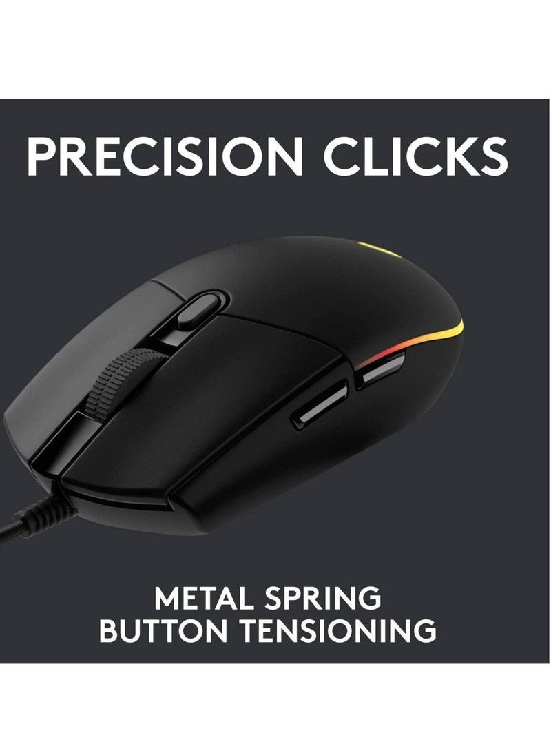 Gaming RGB Mouse Colorful Lightning With 6 Button And Nylon Braided Wire Elegant Appearance Efficient Gaming Mouse 8000 Dpi For Laptop & For Computer - Black