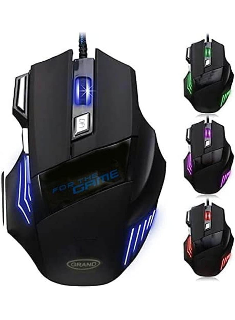 Grand Gaming Mouse Colorful Lightning With 7 Button And Nylon Braided Wire Elegant Appearance Efficient Gaming Mouse 2400 Dpi For Laptop & For Computer - Black Silver - Image 2