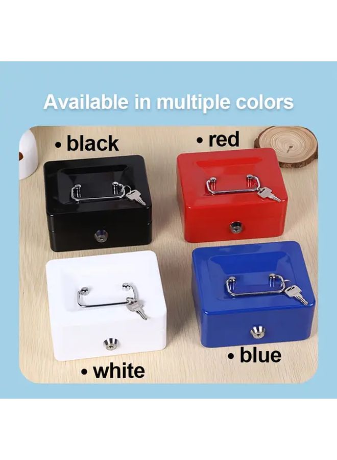 Red Portable Iron Cash Register Box With Key Lock Metal Mini Money Box Coin Tray Secure Lockable Cash Storage 5.91x4.72x3.15 Inch - Image 3