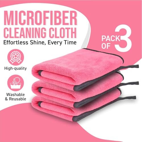 BTfash Microfiber Cleaning Cloth, 30x40 cms 600 GSM | Highly Absorbent,Lint and Streak Free, Multi-Purpose Wash Cloth for Kitchen,Car,Window,Stainless Steel,Silverwear (Pink_30x40cms) Pack of 1 - Image 2