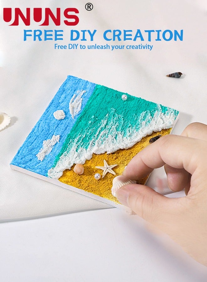 UNUNS طقم فن الرسم بالأصداف، لوحة ساحلية تجريدية بأصداف بحرية زرقاء وبيج للأطفال، رسم قوام الرمل، ديكور بموضوع الشاطئ، 15×15 سم - Image 5