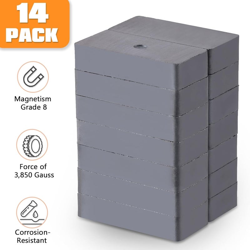 Anpro 14 Pack Heavy Duty Ceramic Magnets Strong Ferrite Block Magnets, 14pcs(1.9'' L x 0.9'' W x 0.4'' H) Rectangular Grade 8, Ceramic for Craft Hobbies & Kitchen Tools - Image 2