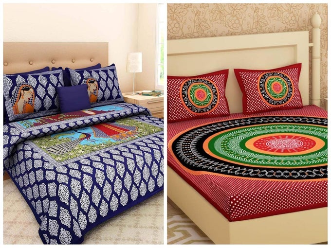 144 TC JAIPURI COTTON PRINTED COMBO SET OF 2 DOUBLE BEDSHEET WITH 4 PILLOW COVERS MULTICOLOUR