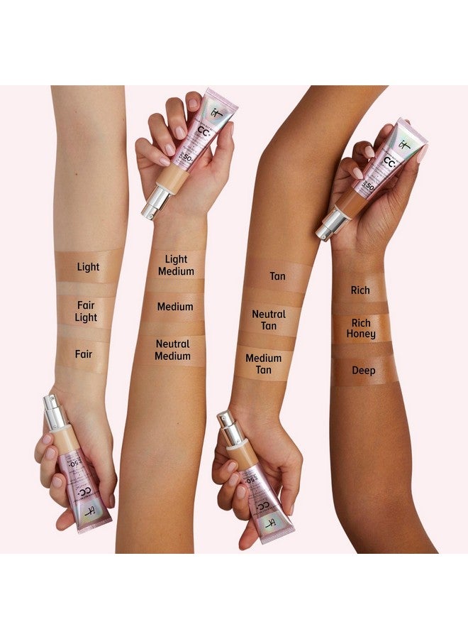 آي كوزمتيكس كريم تفتيح البشرة Your Skin But Better Cc+، عسل غني (W) - كريم تصحيح اللون، كريم أساس بتغطية كاملة، مصل مرطب وواقي من الشمس بعامل حماية من الشمس 50+ - لمسة نهائية مشرقة - 1.08 أونصة سائلة - Image 2