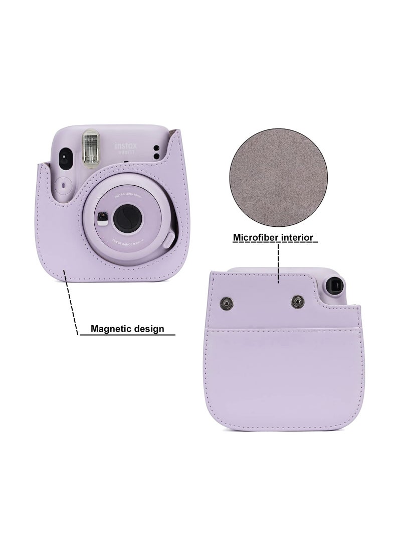 Generic Trendy PU Leather Camera Case for Fujifilm Instax Mini 11 9 8 8 Plus Adjustable Strap and Pocket with Mini Photo Album Purple  - Image 4