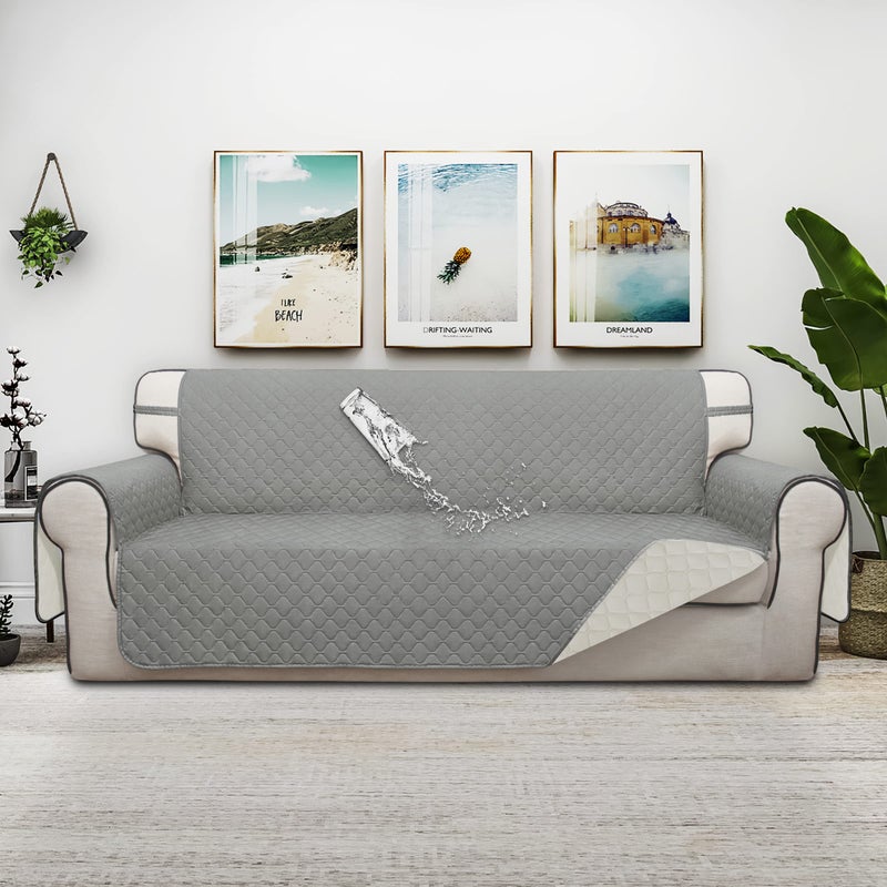 Issuntex Double Protection 100% Waterproof Sofa Covers For Living Room Couch Covers For 3 Cushion Couch Sofa Reversible Furniture Protector Sofa Cover For Dogs Pets Kids (Sofa Light Gray/Ivory) - Image 2