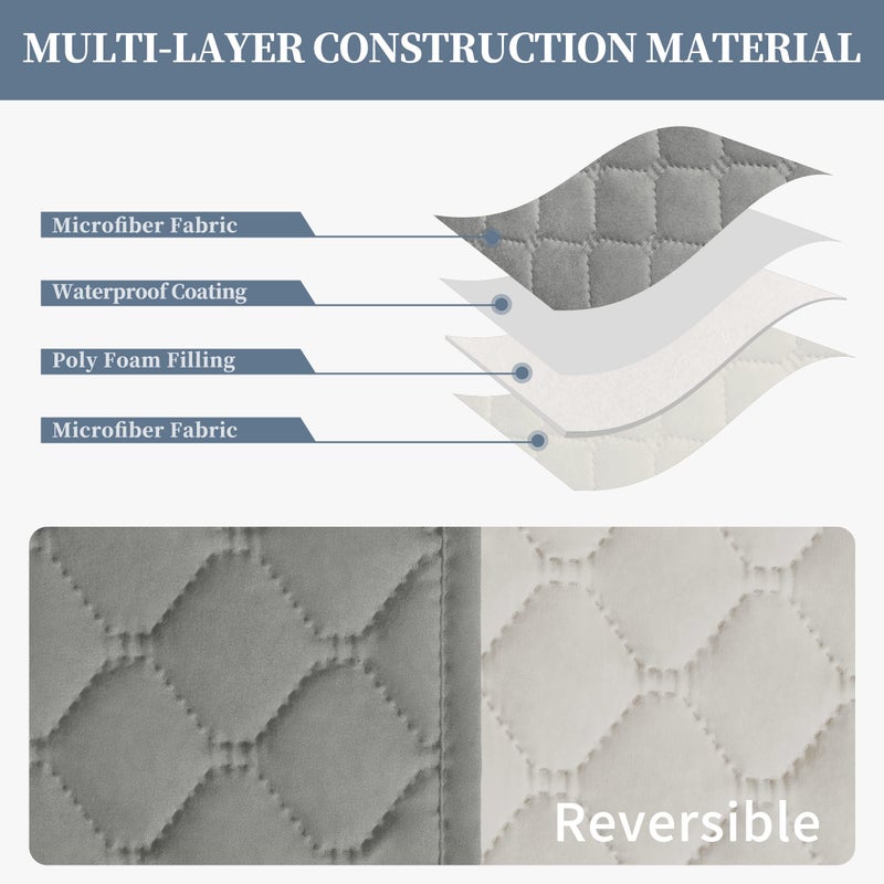 Issuntex Double Protection 100% Waterproof Sofa Covers For Living Room Couch Covers For 3 Cushion Couch Sofa Reversible Furniture Protector Sofa Cover For Dogs Pets Kids (Sofa Light Gray/Ivory) - Image 4