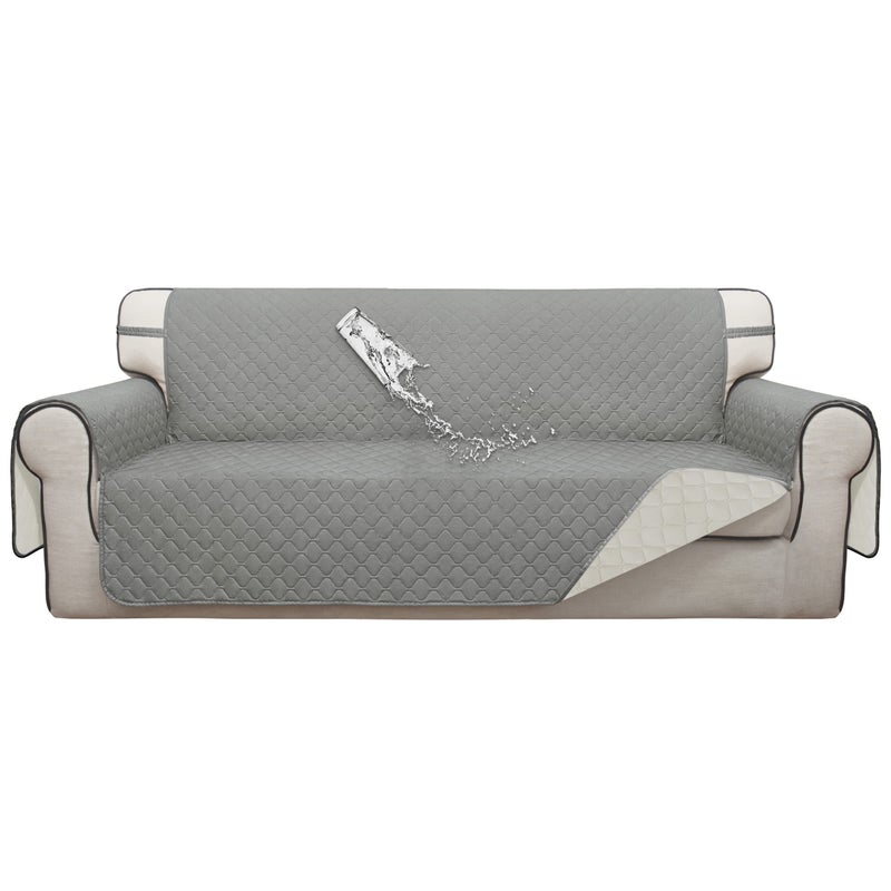 Issuntex Double Protection 100% Waterproof Sofa Covers For Living Room Couch Covers For 3 Cushion Couch Sofa Reversible Furniture Protector Sofa Cover For Dogs Pets Kids (Sofa Light Gray/Ivory) - Image 1