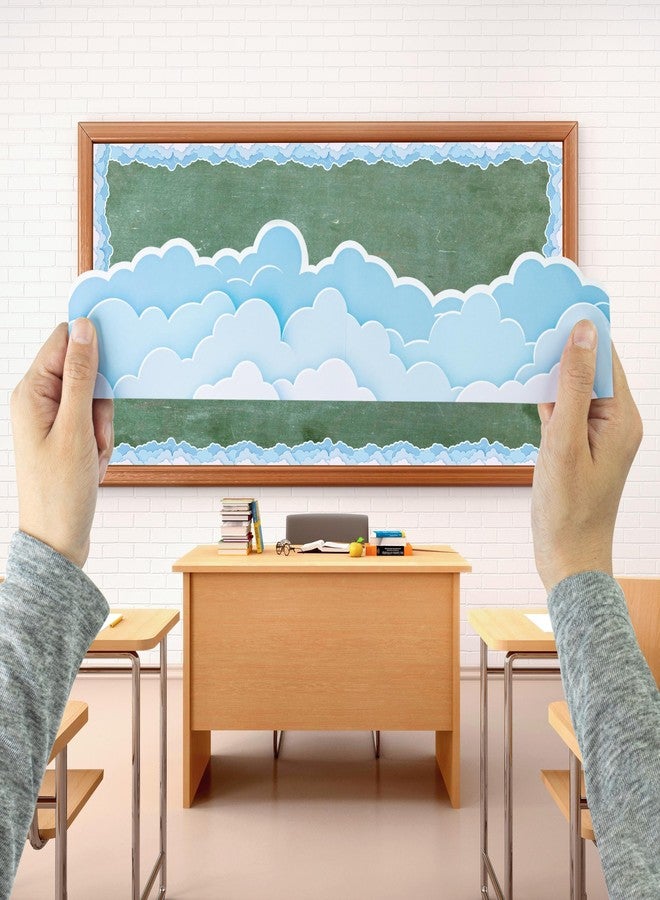 INKNOTE 66 ft Blue Sky Clouds Bulletin Board Border Cloud Shaped die-Cut Border Trim Paper Cutouts roll for School Chalkboard Bulletin Board Window Wall Party Decor - Image 2